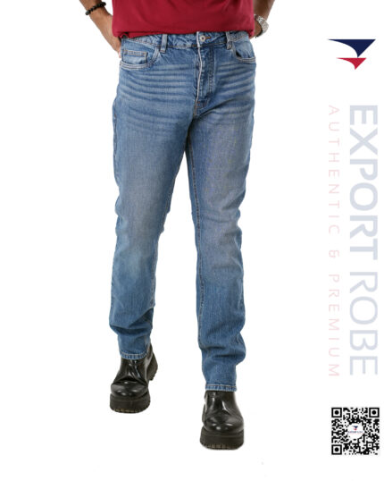Mid blue washed denim straight jeans