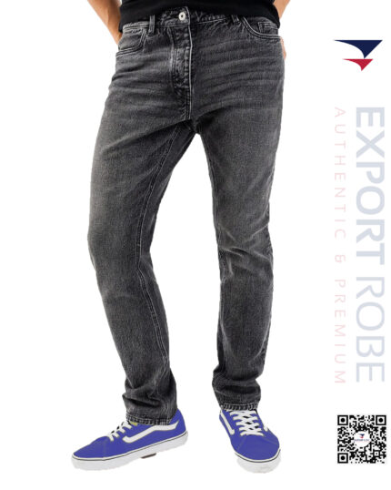 Dark gray washed denim straight jeans