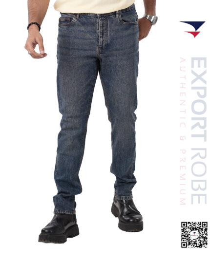 Dark blue washed denim straight jeans